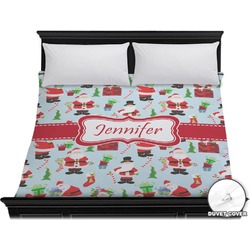 Santa and Presents Duvet Cover - King w/ Name or Text
