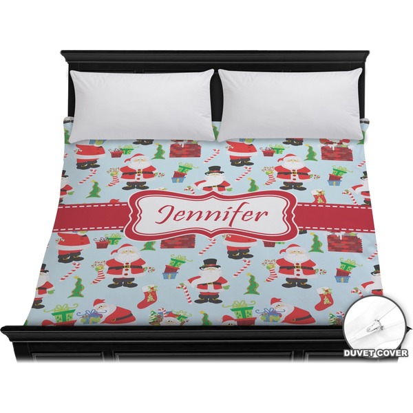 Custom Santa and Presents Duvet Cover - King w/ Name or Text