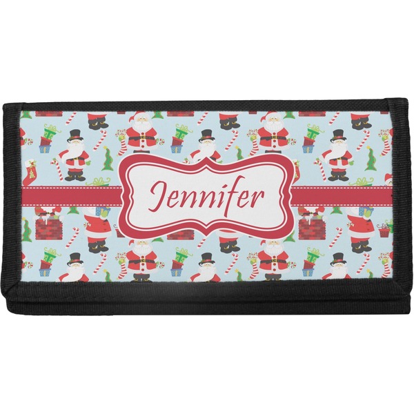 Custom Santa and Presents Canvas Checkbook Cover w/ Name or Text