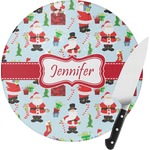 Santa and Presents Round Glass Cutting Board (Personalized)
