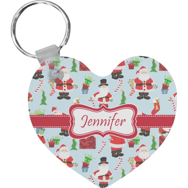 Custom Santa and Presents Heart Plastic Keychain w/ Name or Text