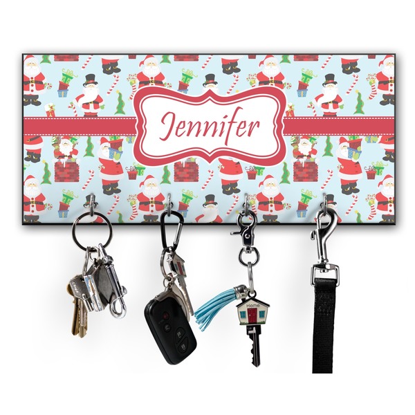 Custom Santa and Presents Key Hanger w/ 4 Hooks w/ Name or Text