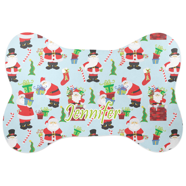 Custom Santa and Presents Bone Shaped Dog Food Mat (Large) (Personalized)