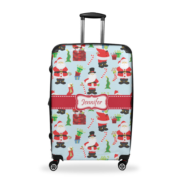 Custom Santa and Presents Suitcase - 28" Large - Checked w/ Name or Text