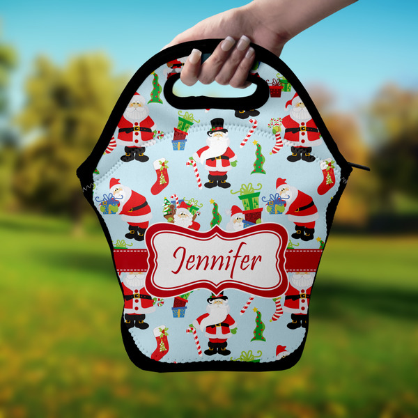 Santas w/ Presents Lunch Bag - Hand