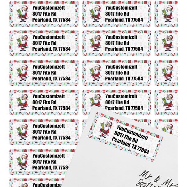 Santas w/ Presents Mailing Label on Envelope - Multiple Labels