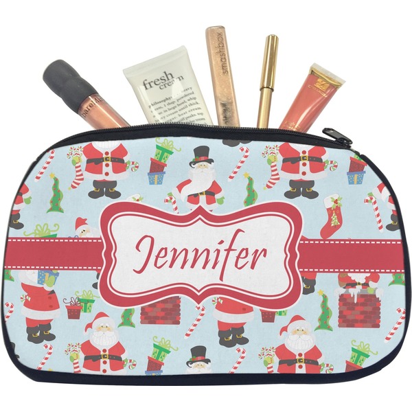Custom Santa and Presents Makeup / Cosmetic Bag - Medium w/ Name or Text