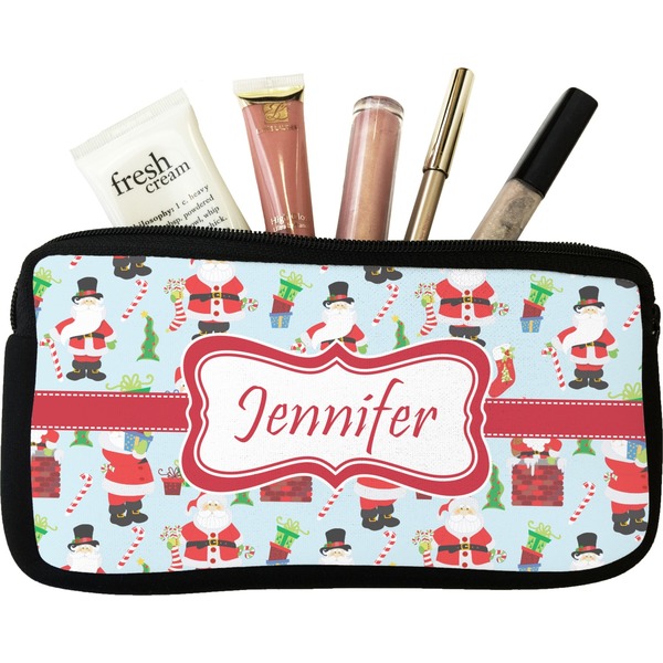 Custom Santa and Presents Makeup / Cosmetic Bag - Small w/ Name or Text