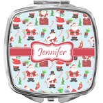 Santa and Presents Compact Makeup Mirror w/ Name or Text