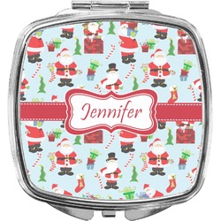 Santa and Presents Compact Makeup Mirror w/ Name or Text