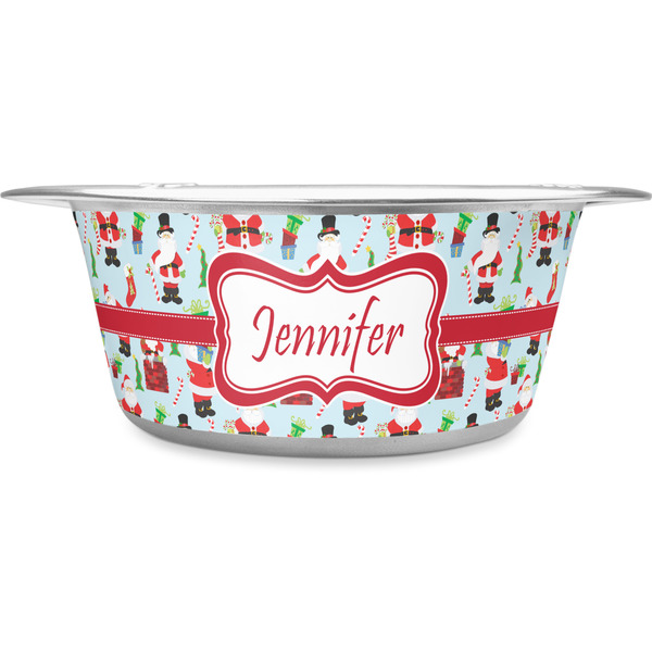 Custom Santa and Presents Stainless Steel Dog Bowl - Large (Personalized)