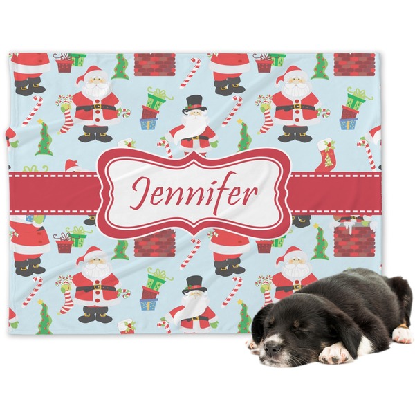 Custom Santa and Presents Dog Blanket - Large w/ Name or Text