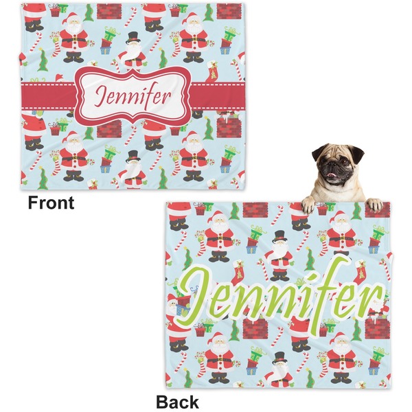 Santas w/ Presents Microfleece Dog Blanket - Large- Front & Back