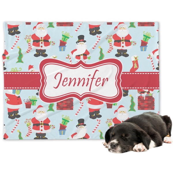 Custom Santa and Presents Dog Blanket - Regular w/ Name or Text