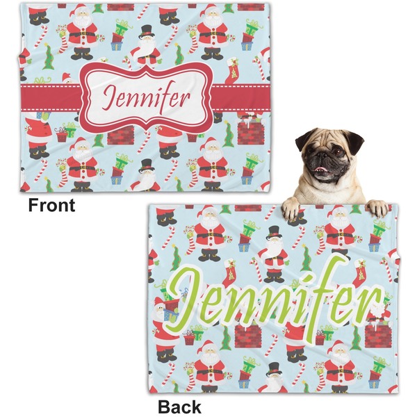 Santas w/ Presents Microfleece Dog Blanket - Regular - Front & Back