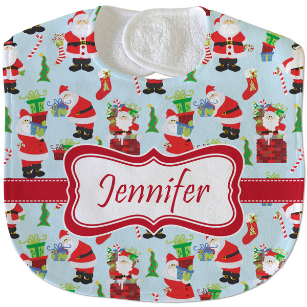 Custom Santa and Presents Velour Baby Bib w/ Name or Text