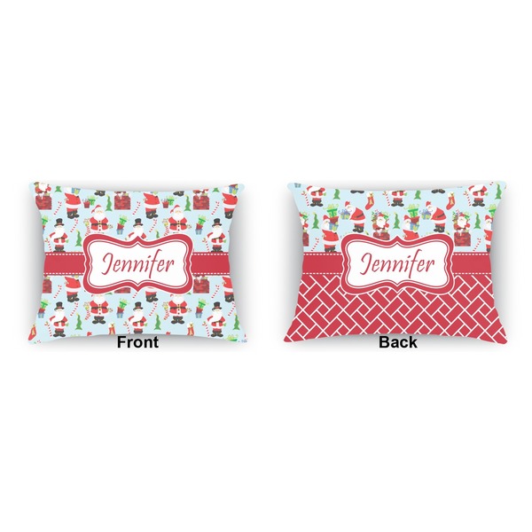 Santas w/ Presents  Outdoor Rectangular Throw Pillow (Front and Back)