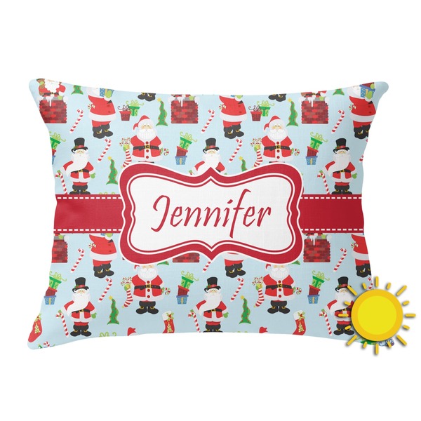 Custom Santa and Presents Outdoor Throw Pillow (Rectangular) w/ Name or Text
