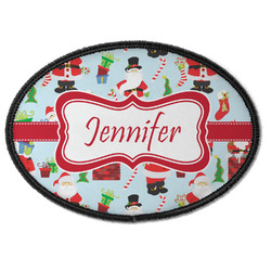 Santa and Presents Iron On Oval Patch w/ Name or Text