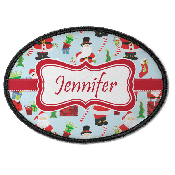 Custom Santa and Presents Iron On Oval Patch w/ Name or Text