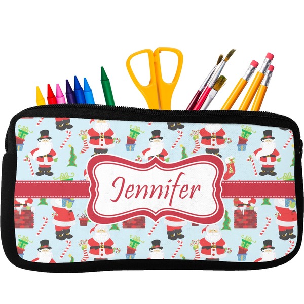 Custom Santa and Presents Neoprene Pencil Case - Small w/ Name or Text
