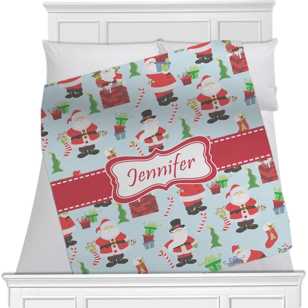 Custom Santa and Presents Minky Blanket - Toddler / Throw - 60"x50" - Single Sided w/ Name or Text