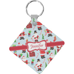 Santa and Presents Diamond Plastic Keychain w/ Name or Text