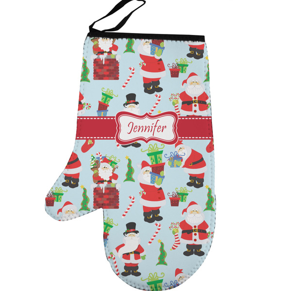 Custom Santa and Presents Left Oven Mitt w/ Name or Text