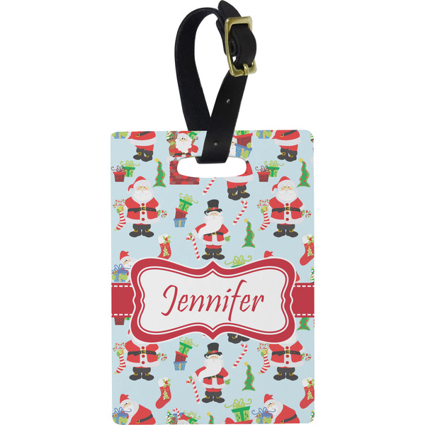 Custom Santa and Presents Plastic Luggage Tag - Rectangular w/ Name or Text