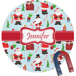 Santa and Presents Round Fridge Magnet (Personalized)