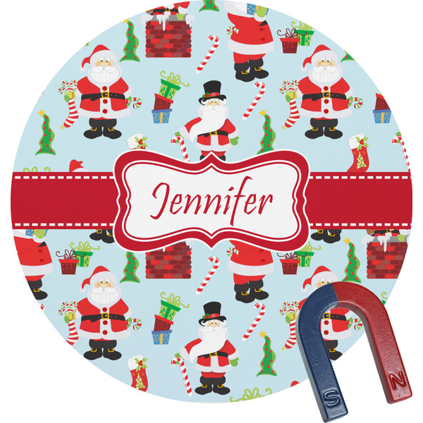 Custom Santa and Presents Round Fridge Magnet (Personalized)