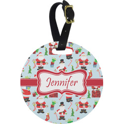 Santa and Presents Plastic Luggage Tag - Round (Personalized)