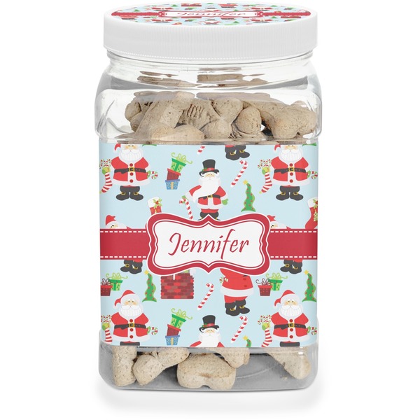 Custom Santa and Presents Dog Treat Jar w/ Name or Text