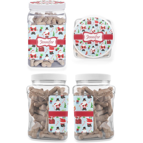 Santas w/ Presents Pet Treat Jar - Multiple Angles
