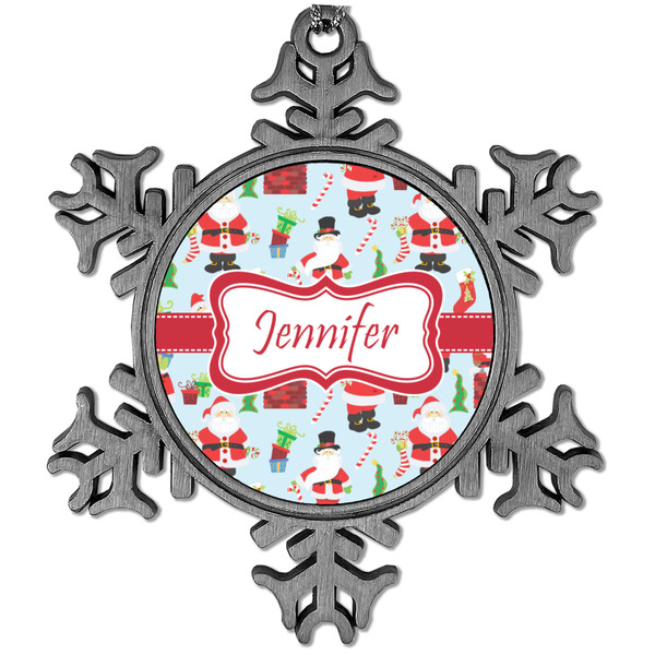 Custom Santa and Presents Vintage Snowflake Ornament (Personalized)