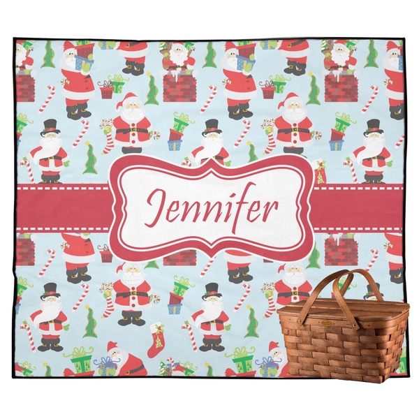 Custom Santa and Presents Outdoor Picnic Blanket w/ Name or Text