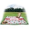 Santas w/ Presents Picnic Blanket - with Basket Hat and Book - in Use