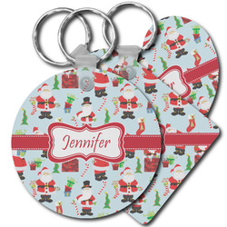 Santa and Presents Plastic Keychain (Personalized)