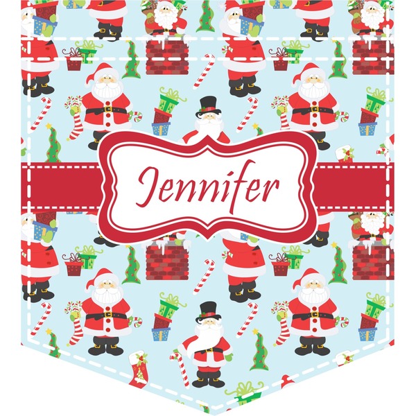 Custom Santa and Presents Iron On Faux Pocket w/ Name or Text