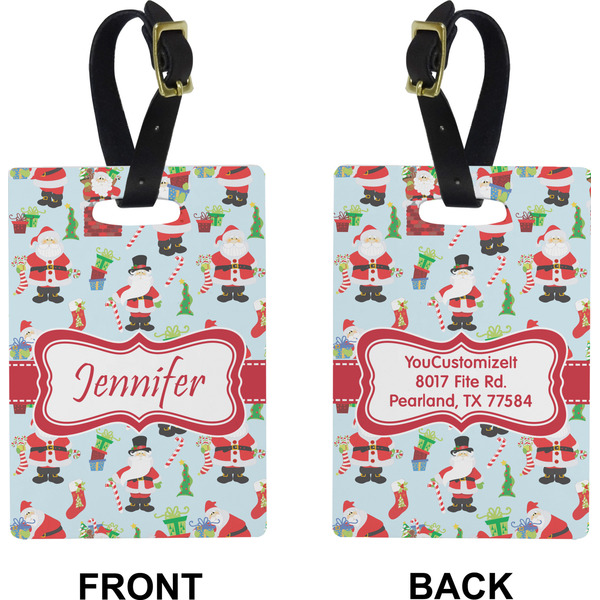 Santas w/ Presents Rectangle Luggage Tag (Front + Back)