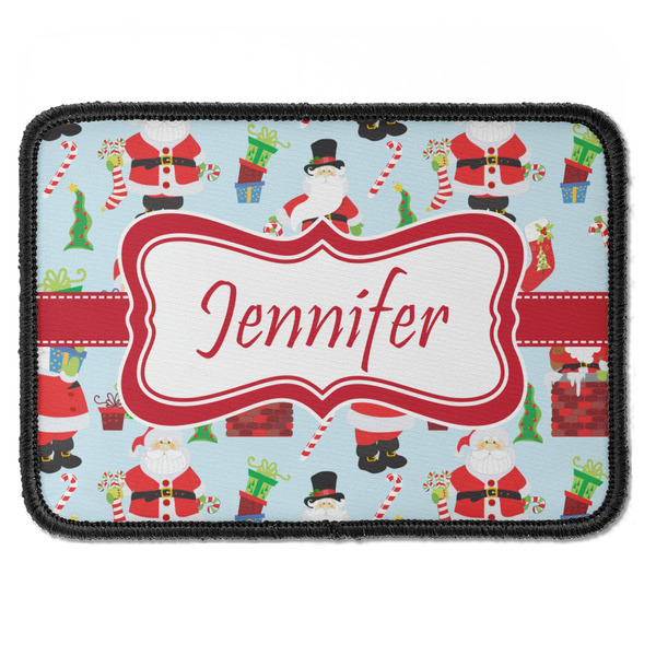 Custom Santa and Presents Iron On Rectangle Patch w/ Name or Text