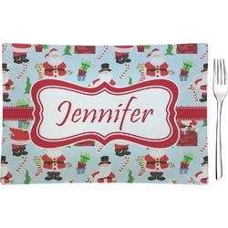 Santa and Presents Rectangular Glass Appetizer / Dessert Plate - Single or Set (Personalized)