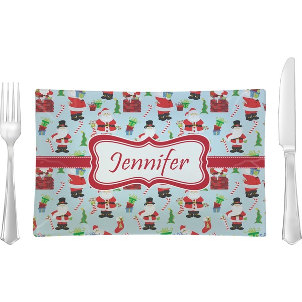 Custom Santa and Presents Rectangular Glass Lunch / Dinner Plate - Single or Set (Personalized)