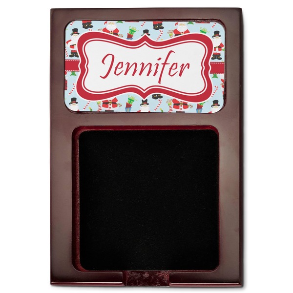 Santas w/ Presents Red Mahogany Sticky Note Holder - Flat