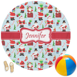 Santa and Presents Round Beach Towel (Personalized)