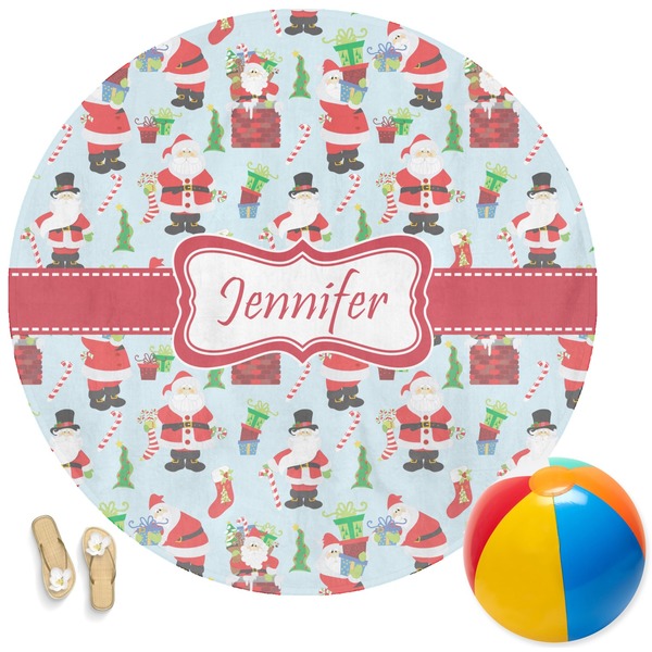 Custom Santa and Presents Round Beach Towel (Personalized)