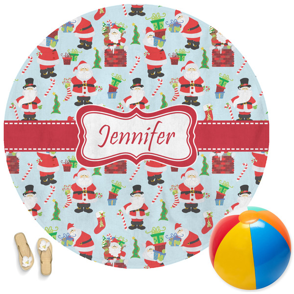 Custom Santa and Presents Round Beach Towel (Personalized)