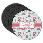 Santa and Presents Round Rubber Backed Coasters - Set of 4 w/ Name or Text