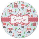 Santa and Presents Round Rubber Backed Coaster w/ Name or Text