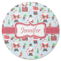 Santa and Presents Round Rubber Backed Coaster w/ Name or Text